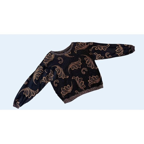 Vintage ALLURA Metallic Bronze Copper Paisley 1980s Wide Neck Sweater Size Small - Picture 2 of 6